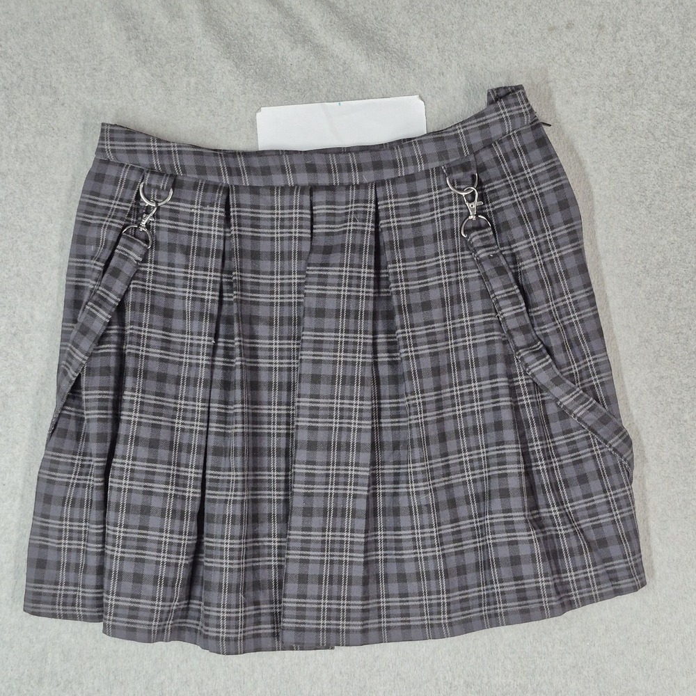 Hot Topic Women Skirt L Black Mini Plaid Suspender Skirt Indie Sleaze Grunge